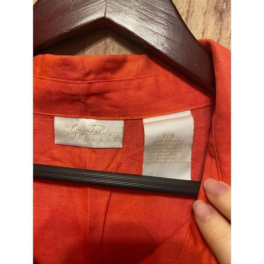 Lucy Pereda 22W 100% Linen blouse button up women’s plus size orange shirt top